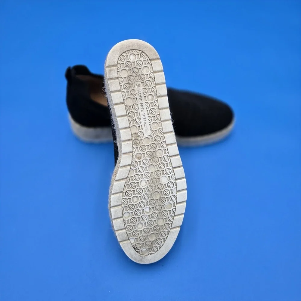 Adrienne Vittadini Sport Niko Black Knit Jute Espadrilles Slip On 8.5 M‎